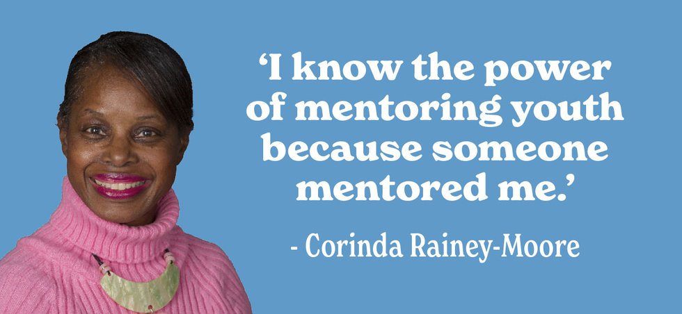 A quote from volunteer Corinda Rainey-Moore.